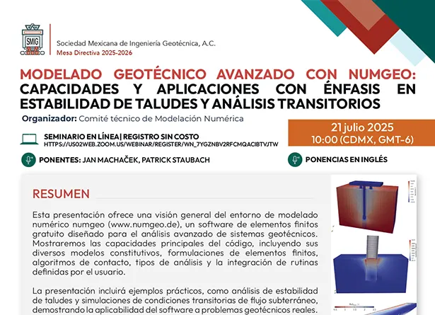 Seminario Modelado Geotécnico avanzado con NUMGEO: Capacidades y aplicaciones con énfasis en estabilidad de taludes y análisis transitorios